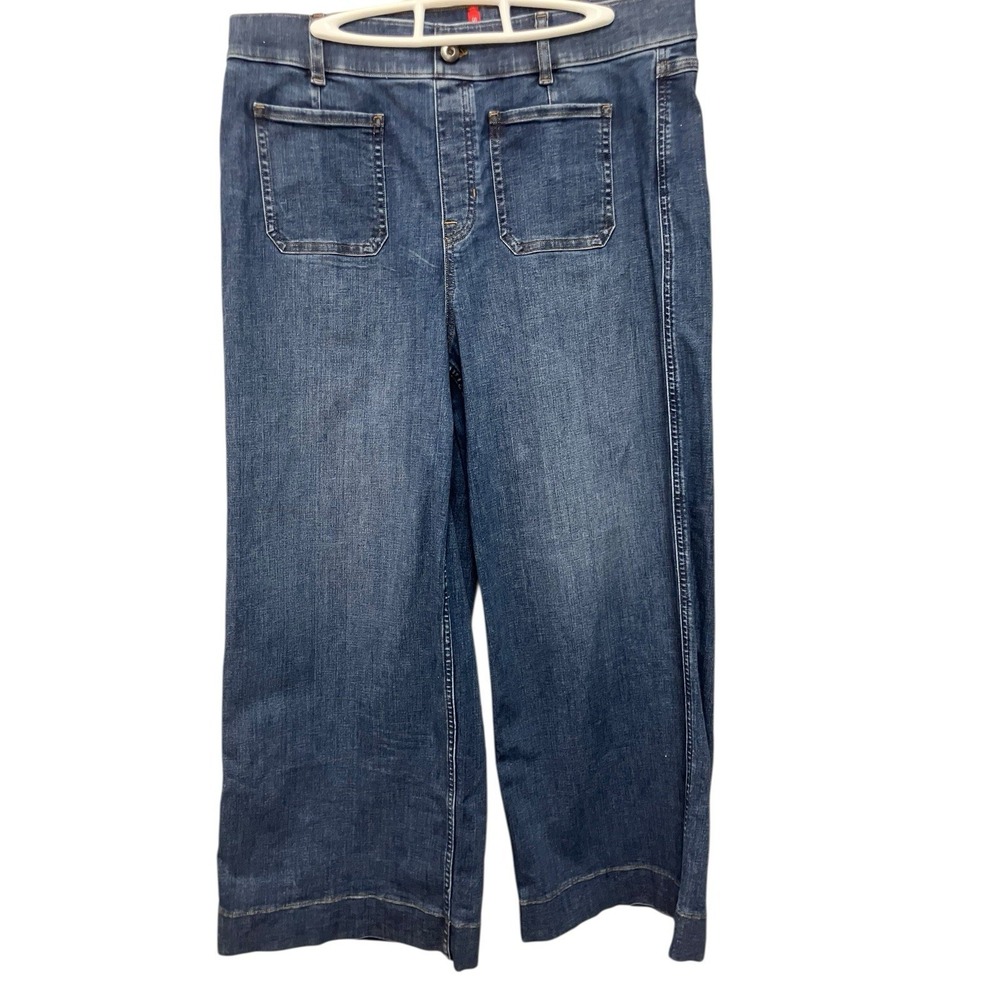 SPANX Women EveryWear Cropped Wide Leg Jeans Blue Pull On Stretch High Rise XL